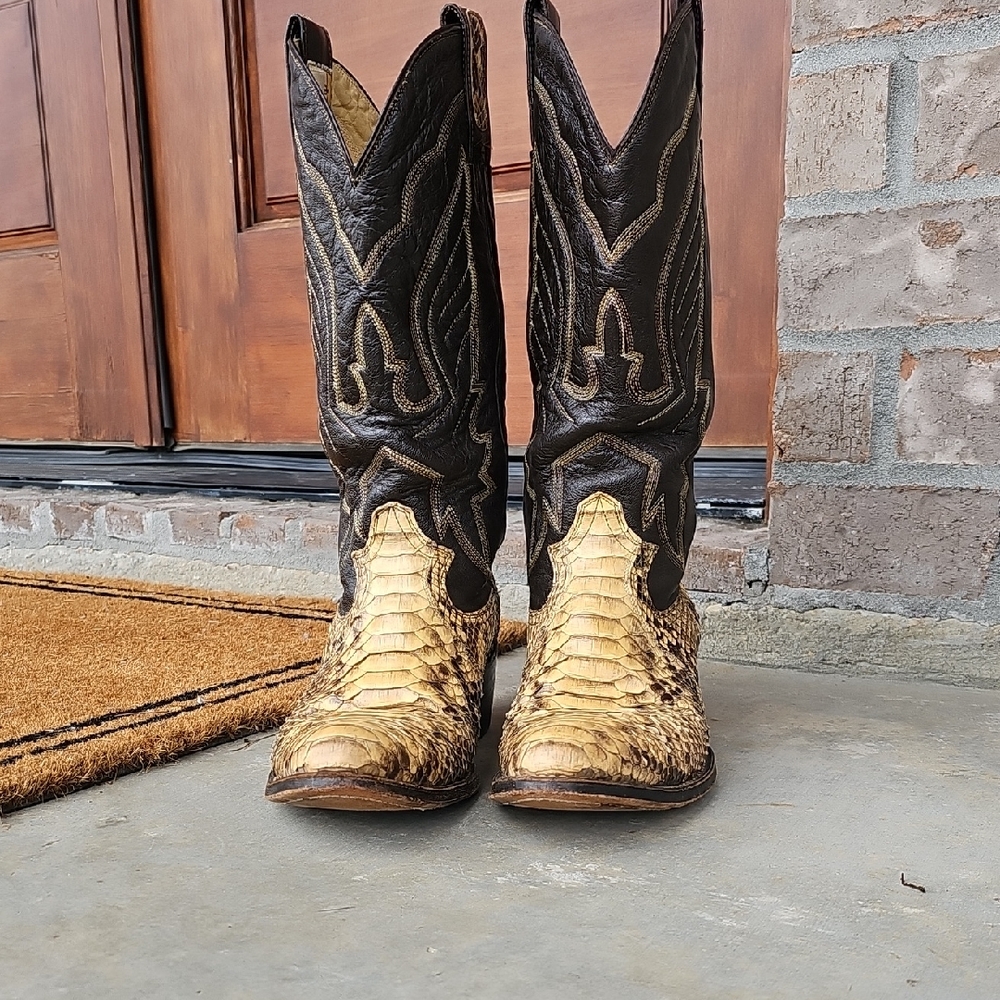 Vintage Montana Leather & Snake Python Skin Boots